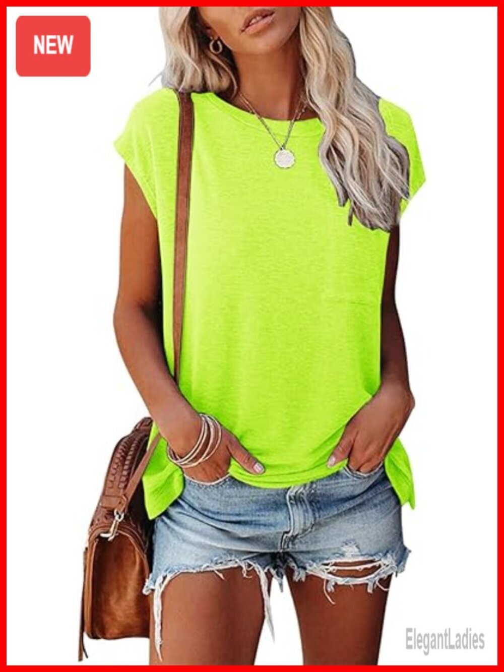 Short Sleeve Loose Fit Tunic Top with Pocket for Women